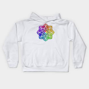 Rainbow Watercolor Crystal Mandala - Black Outline Kids Hoodie